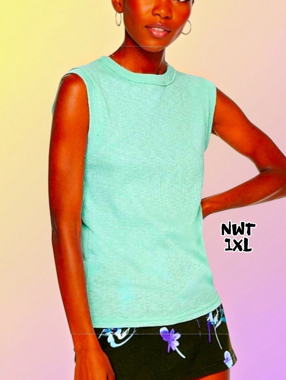 New Cami Sleeveless Tank Top - Mint 1XL / Coral Orange Lge